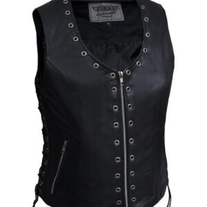 Leather Vest - Women's - Zippered - Lightweight - Eyelets Design -2682-NG-UN