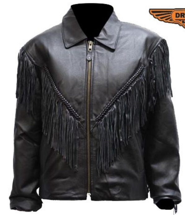 Women's Leather Motorcycle Jacket With Braid and Fringe - SKU LJ246-01-DL