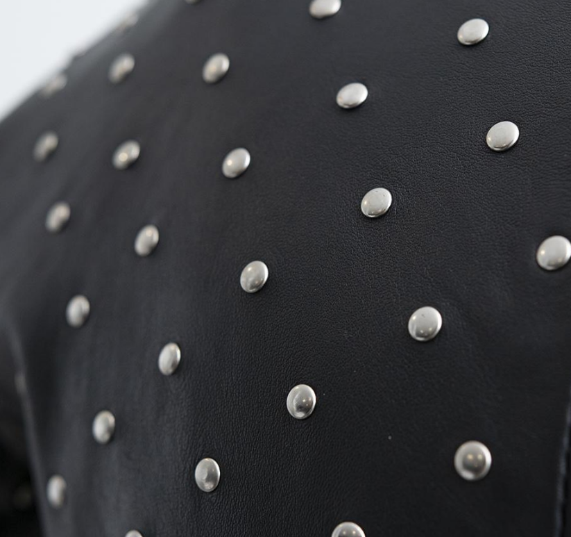 Black Leather Motorcycle Jacket - Women's - Handcrafted Studs - Claudia - WBL1723-FM