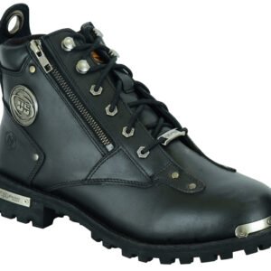 Men's Black 6 Inch Motorcycle Boots - Side Zipper - Plain Toe - DS9730-DS
