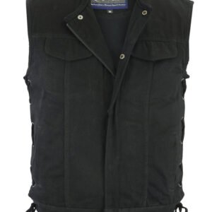 Denim Motorcycle Vest - Men's - Upgraded Gun Pockets - Up To 12XL - DM978-DS