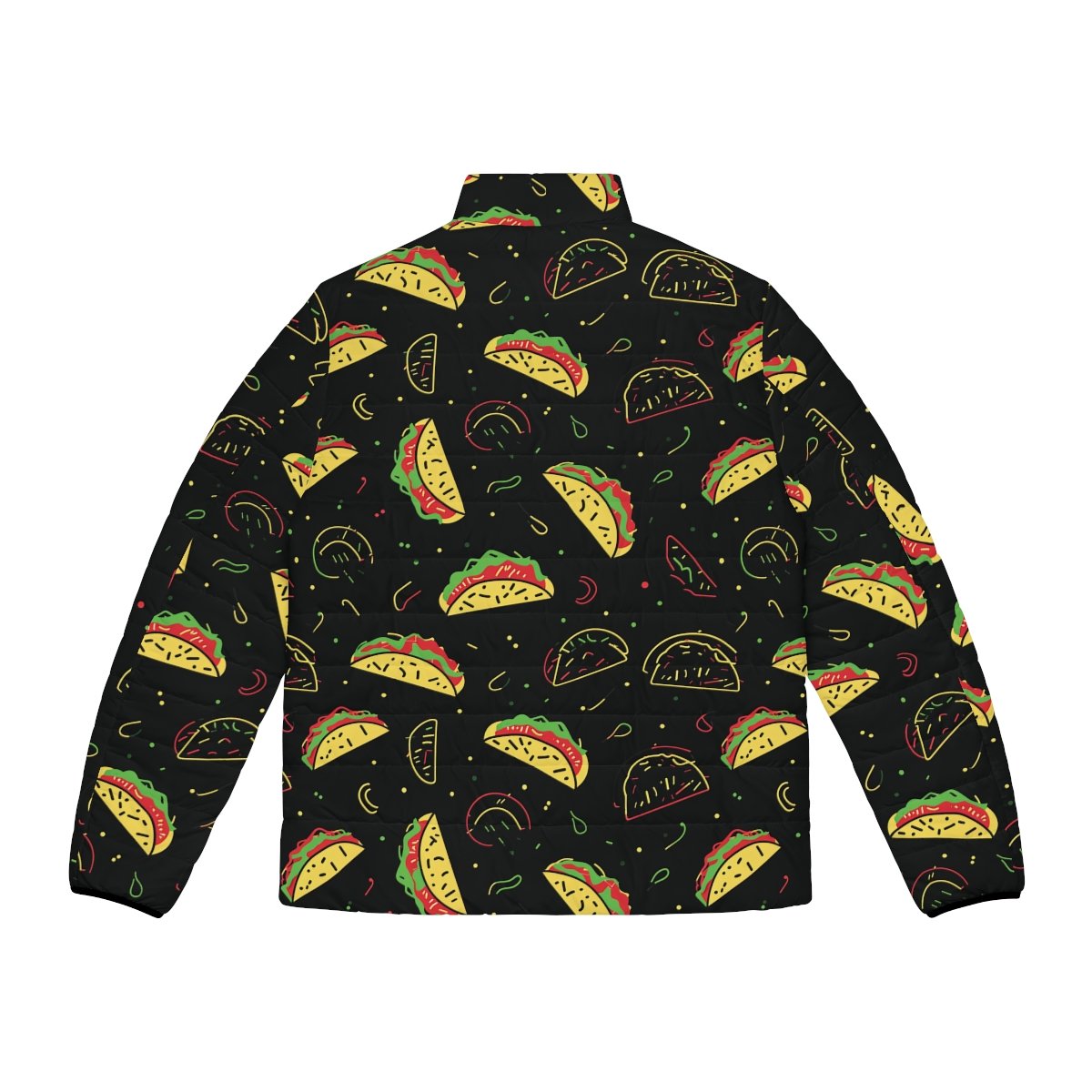 Neon Taco Doodles - Red Green Yellow on Black - Men's Puffer Jacket (AOP)