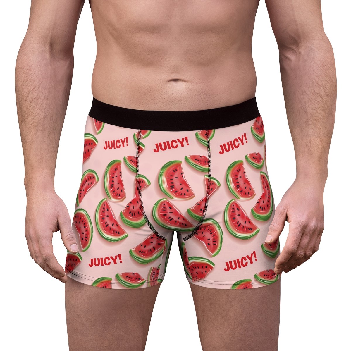 Watermelon Candy Slices - Red Green on Pink - Text Juicy - Men's Boxer Briefs
