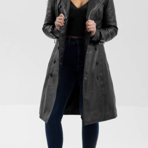 Black Leather Trench Coat - Women's - Olivia - WBL3071-FM