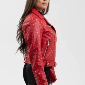 Red Leather Motorcycle Jacket - Women's - Handcrafted Studs - Claudia - WBL1723-RED-FM