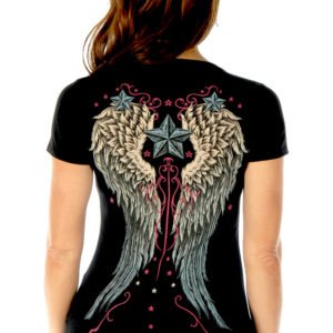 Women's Vintage Wings and Stars Shirt - Short Sleeves - SKU 7154BLK-DS