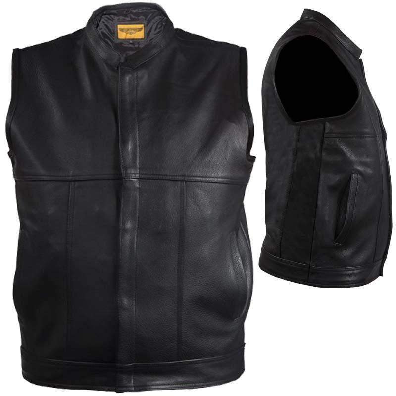 Leather Motorcycle Vest - Men's - Zipper Front - MV8017-ZIP-11-DL