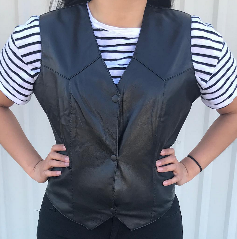 Leather Motorcycle Vest - Women's - Snap Front Closure - AL2300-AL