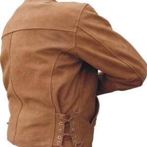 Men's Classic Style Brown Leather Motorcycle Jacket With Free Gloves- Up To Size 60 - SKU AL2015-AL