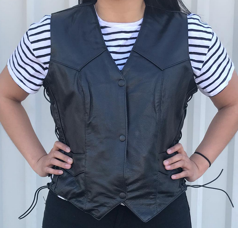 Leather Motorcycle Vest - Women's - Side Laces - AL2310-AL