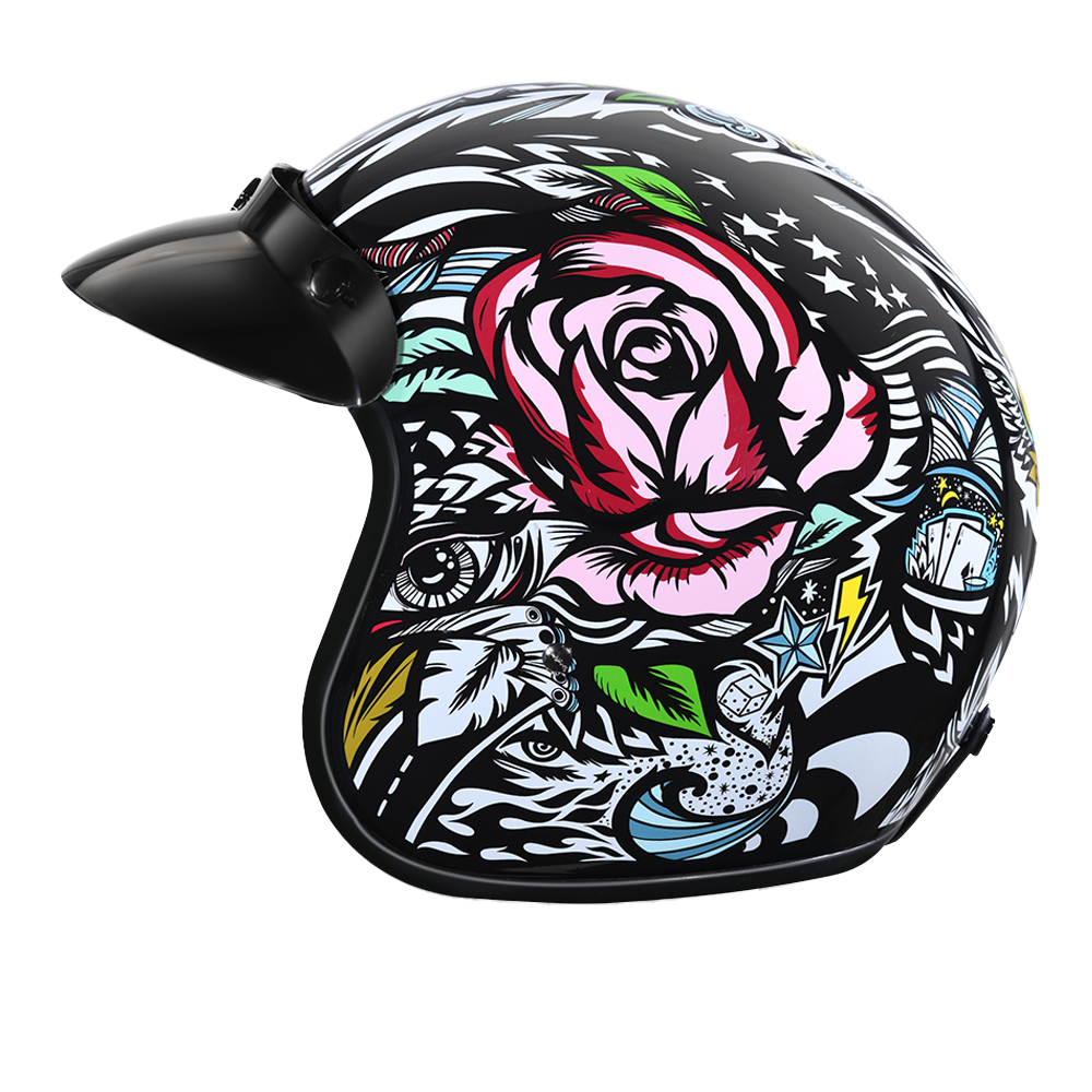 DOT Motorcycle Helmet - Tribal Design - Open Face - Cruiser - DC6-T-DH