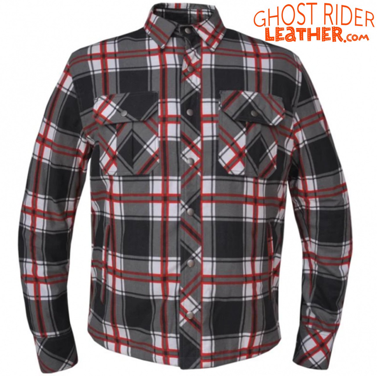 Flannel Motorcycle Shirt - Men's - Armor - Up To Size 8XL - Red White Black Plaid - TW136-01-UN