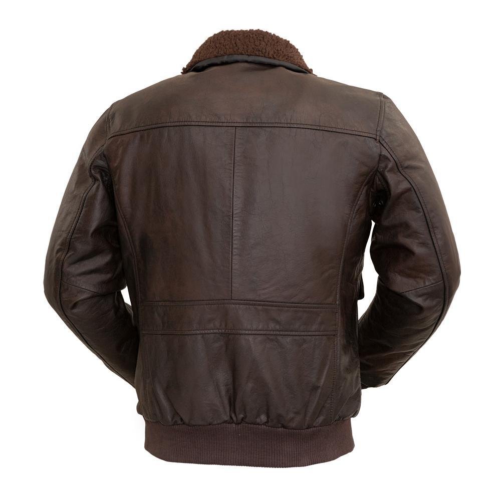 Leather Bomber Jacket - Men's - Brown - Faux Shearling Collar - FMM219BP-FM