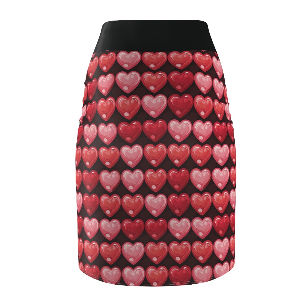 Puffy Hearts - Reds Pinks on Black - Women's Pencil Skirt (AOP) Puffy Hearts - Reds Pinks on Black - Women's Pencil Skirt (AOP)