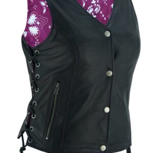 Leather Vest - Women's - Gun Pockets - Purple Paisley Liner - DS261-DS