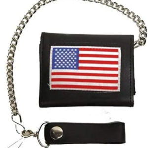 Leather Chain Wallet - 4 Inch Tri-Fold - USA Flag Style - AC55-USAFLAG-DL