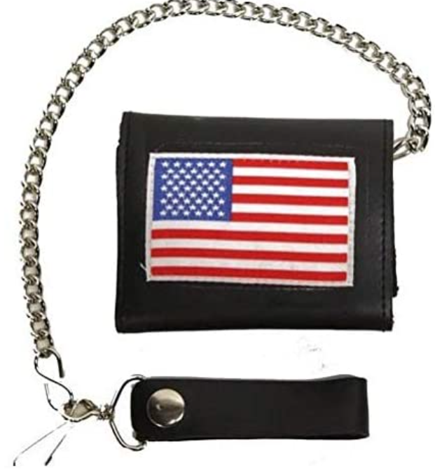 Leather Chain Wallet - 4 Inch Tri-Fold - USA Flag Style - AC55-USAFLAG-DL