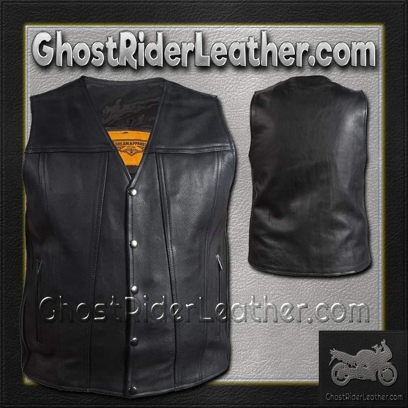 A Men's Classic Motorcycle Club Vest - Leather - Concealed Carry Pockets - MV8014-DL