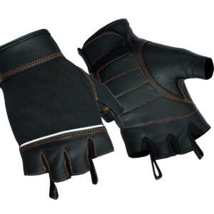Mesh and Leather Motorcycle Gloves - Women's - Orange Contrast Stitching - Fingerless - DS2429-DS