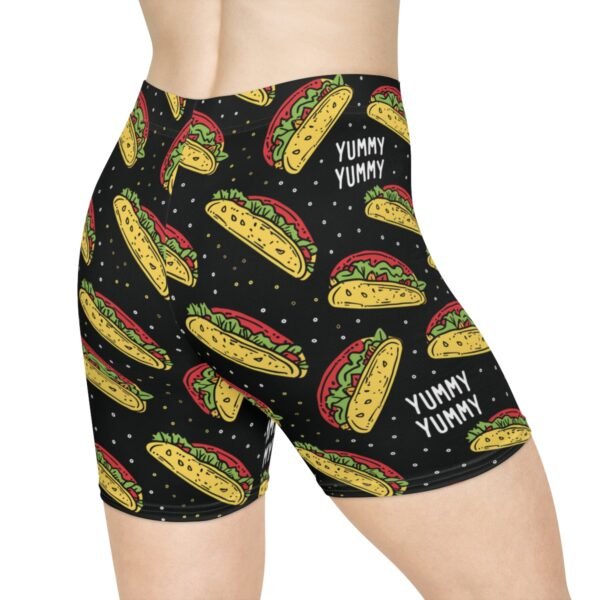 Doodle Tacos - Red Green Yellow on Black - Text Yummy Yummy - Women's Biker Shorts