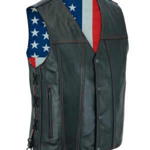 Leather Motorcycle Vest - Men's - Honor Ride - USA Flag Liner - Up To 8XL - DS156-DS