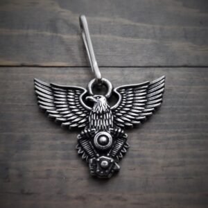 Zipper Pull - Eagle With V-Twin - Lead Free Pewter - Made In U.S.A. - BZP-23-DS
