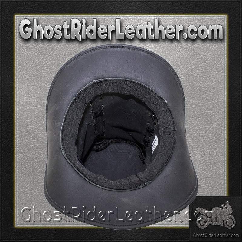 Black Leather Top Hat with Chrome Skull / SKU GRL-HAT14-11-DL