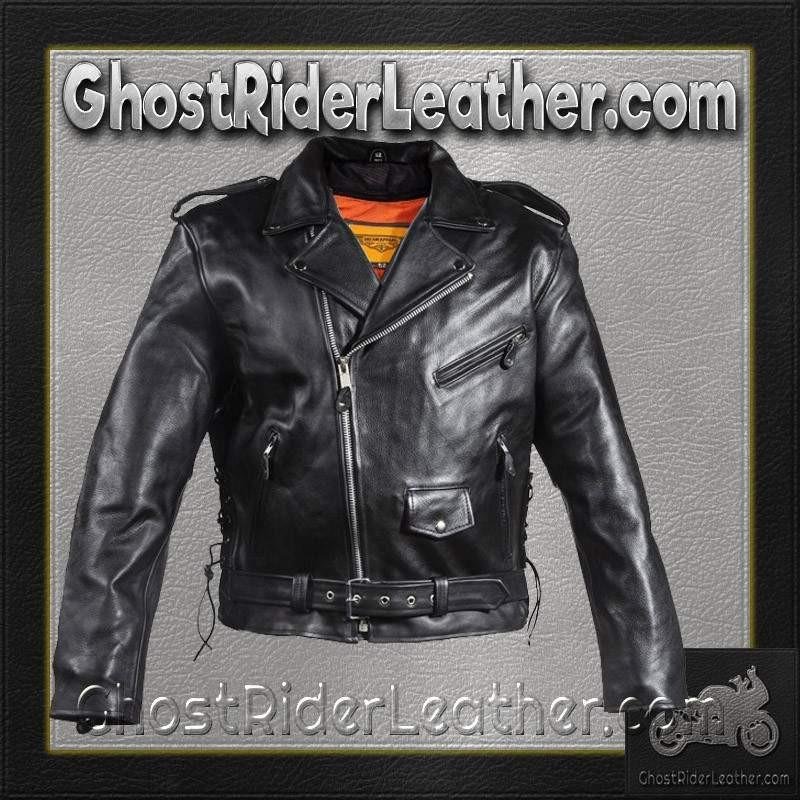Naked Leather Motorcycle Police Style Jacket with Side Laces and Vents - Up To Size 72 - SKU MJ201-NK-DL