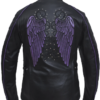 UNIK Ladies Racer Style Leather Motorcycle Jacket With Purple Wings - 6824-17-UN