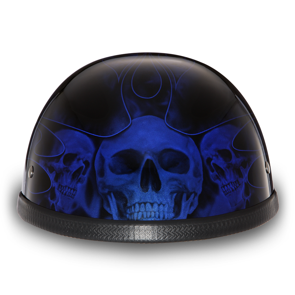 Novelty Motorcycle Helmet - Skull Blue Flames - Eagle Shorty - 6002SFB-DH