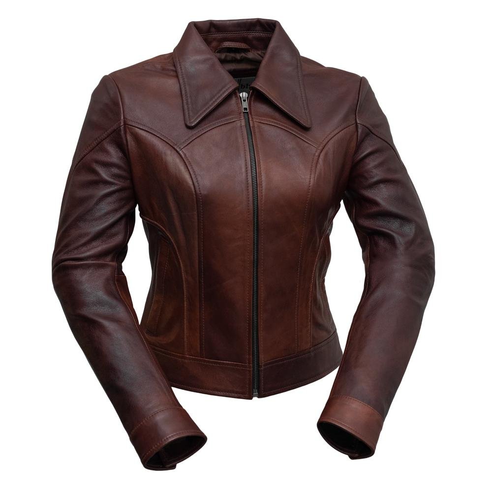 Charlotte - Women's Leather Motorcycle Jacket in Red Ford Color - WBL1382-WB