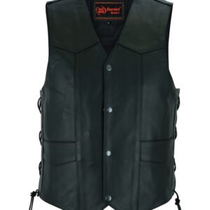 Leather Motorcycle Vest - Men's - Gun Pockets - Up To 9XL - DS111-DS