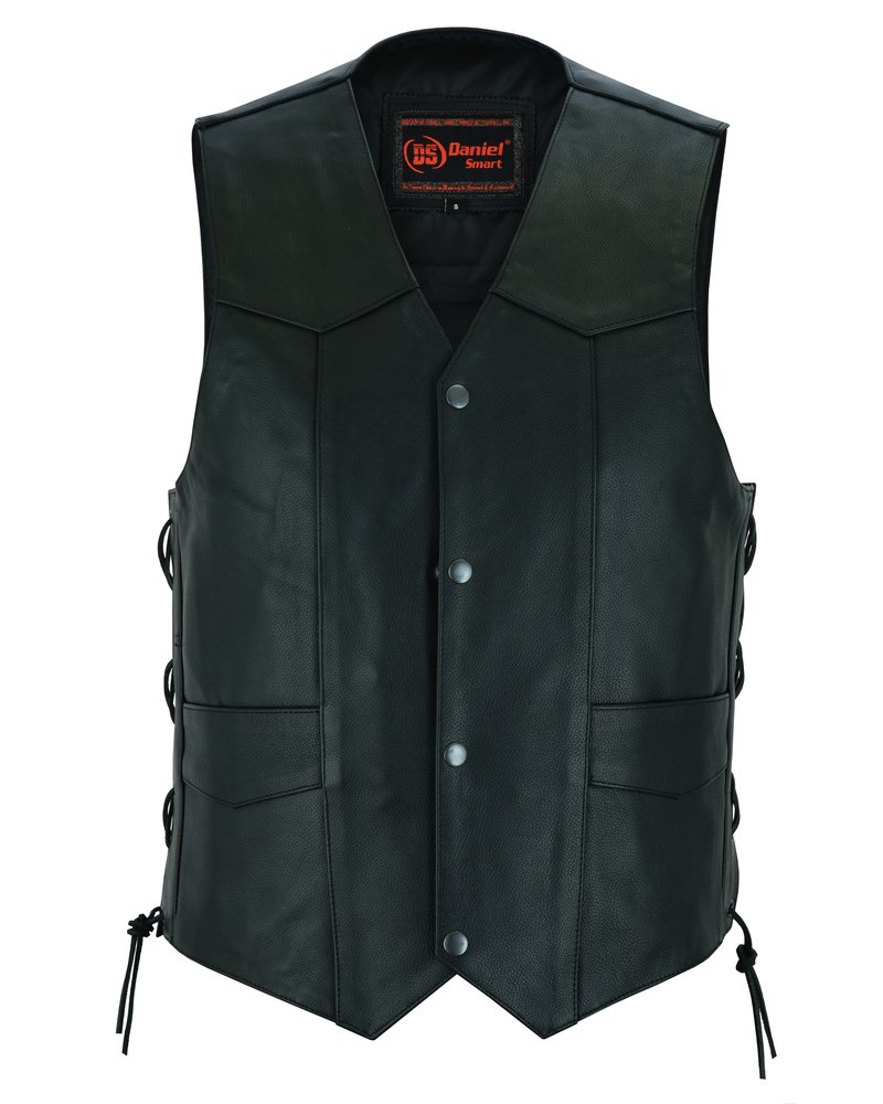 Leather Motorcycle Vest - Men's - Gun Pockets - Up To 9XL - DS111-DS