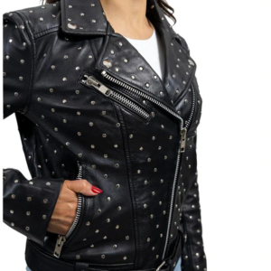 Black Leather Motorcycle Jacket - Women's - Handcrafted Studs - Claudia - WBL1723-FM