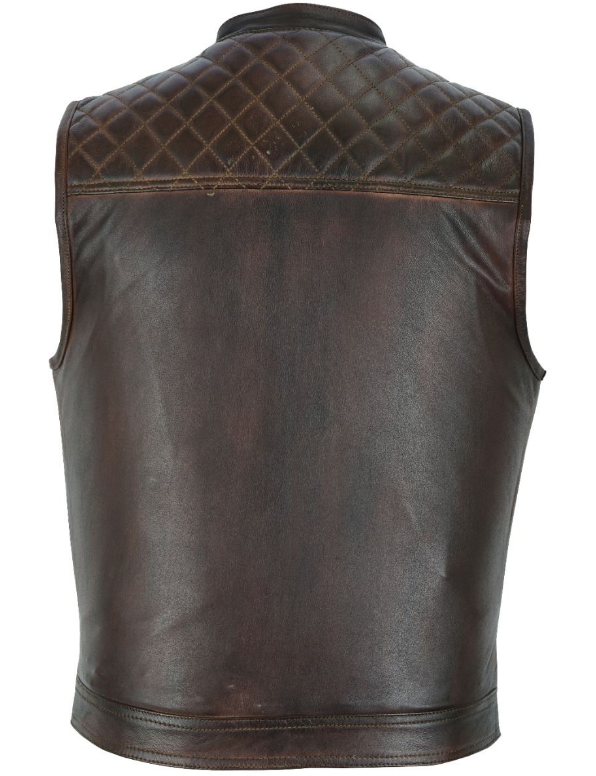 Leather Motorcycle Vest - Men's - Up To Size 60 - Distressed Brown - MR-MV320-PD-18-DL