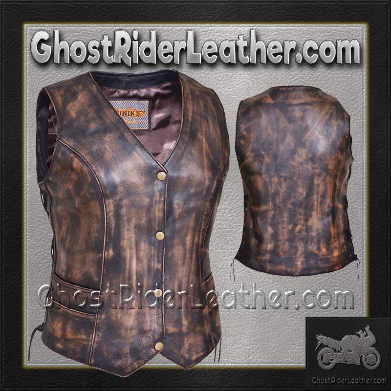 Leather Motorcycle Vest - Women's - Nevada Brown - 2659.ABR-UN