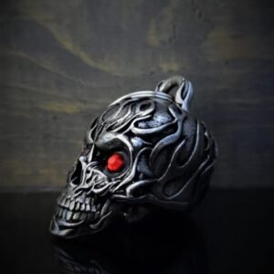 Flame Skull Diamond - Pewter - Motorcycle Gremlin Bell - Made In USA - SKU BB73-DS