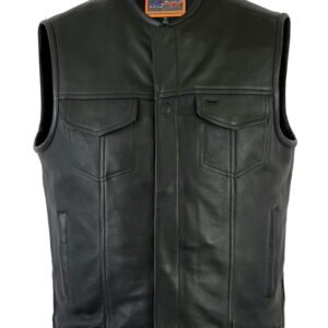 Leather Motorcycle Vest - Men's - Gun Pockets - 10" Zipper - Up To 12XL - RC187-DS