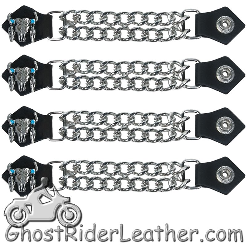 Set of Four Steer Skull Vest Extenders with Chrome Chain - AC1047-DL