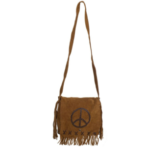 Brown Suede Leather Purse - Peace Sign - Fringe - Handbag - AC2050-DL