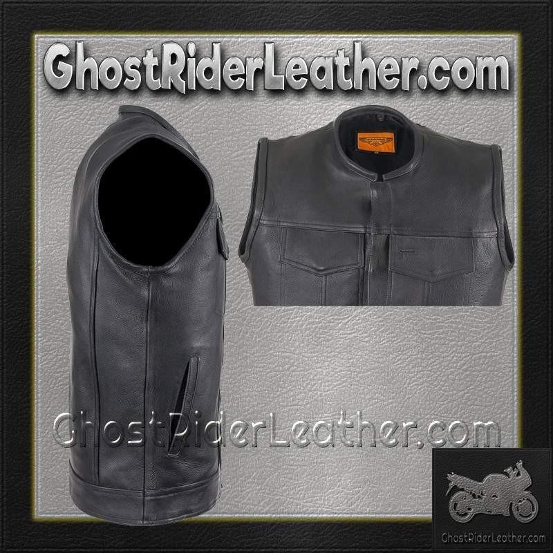 Leather Motorcycle Vest - Men's - Club - Short Collar - MV8007-DL