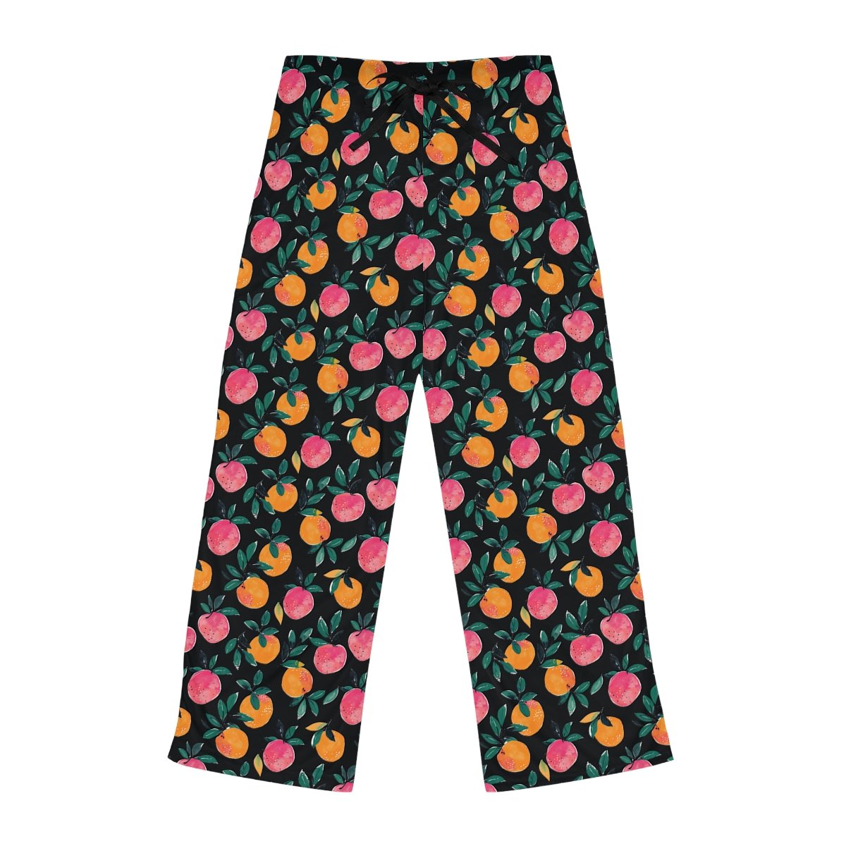 Doodle Peaches - Pink Orange Green on Black - Women's Pajama Pants (AOP)