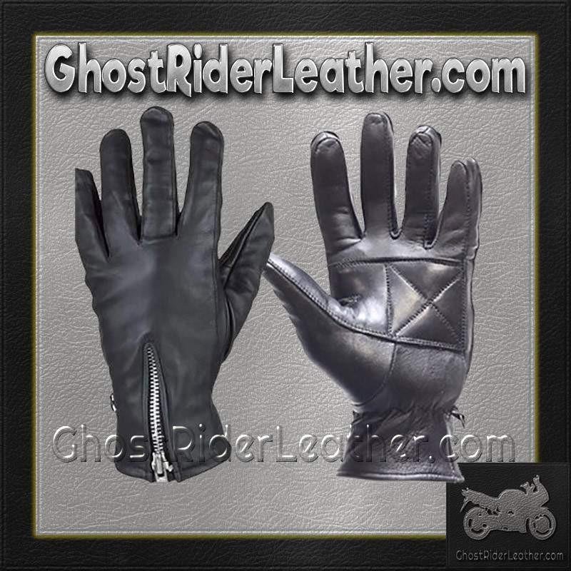 Ladies Full Finger Zipper Leather Riding Driving Gloves - SKU GL2081-DL