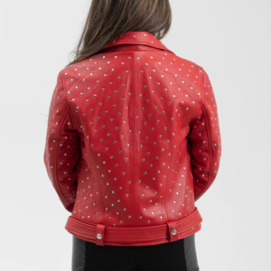 Red Leather Motorcycle Jacket - Women's - Handcrafted Studs - Claudia - WBL1723-RED-FM