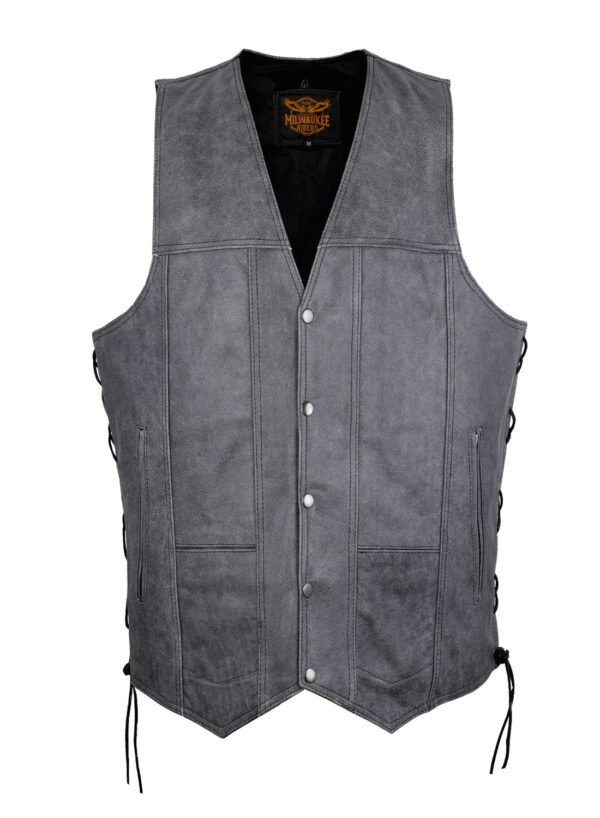 Leather Motorcycle Vest - Men's - Gray - 10 Pocket - MV310-16-DL