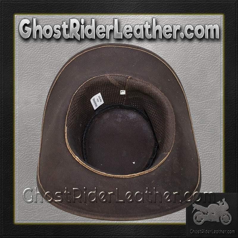 Brown Leather Gambler Hat / SKU GRL-HAT11-11-DL