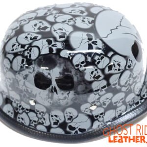 Novelty Motorcycle Helmet - Gray Skull Boneyard - German - H5402-GREY-DL