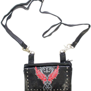 Leather Belt Bag - Red - Wings Design - Handbag - BAG35-EBL8-RED-DL