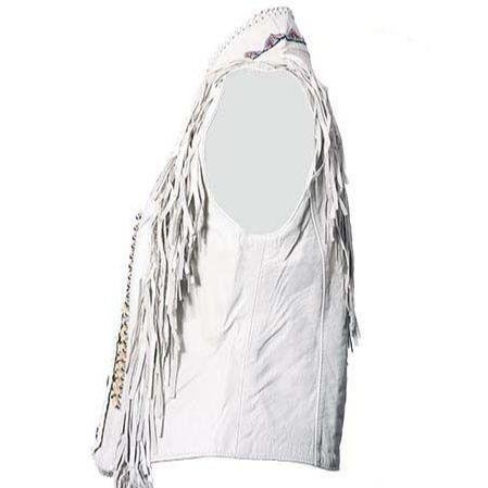 Leather Vest - Women's - White Wedding Style - Beaded - Boned - LV426-DL