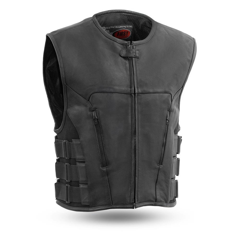 Leather Motorcycle Vest - Men's - SWAT - Up To 8XL - Commando - FIM645CSL-FM